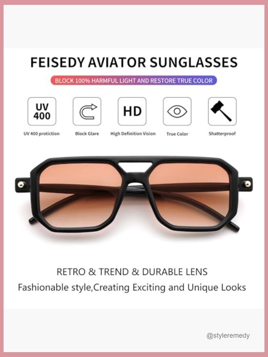 Vintage Square Aviator Sunglasses Plastic Frame UV400 Protection